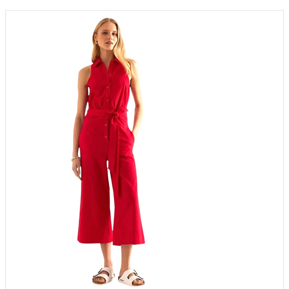 Anthropologie MAEVE RED CROPPED HALTER JUMPSUIT: MAGIC FABRIC EDITION Size 6P